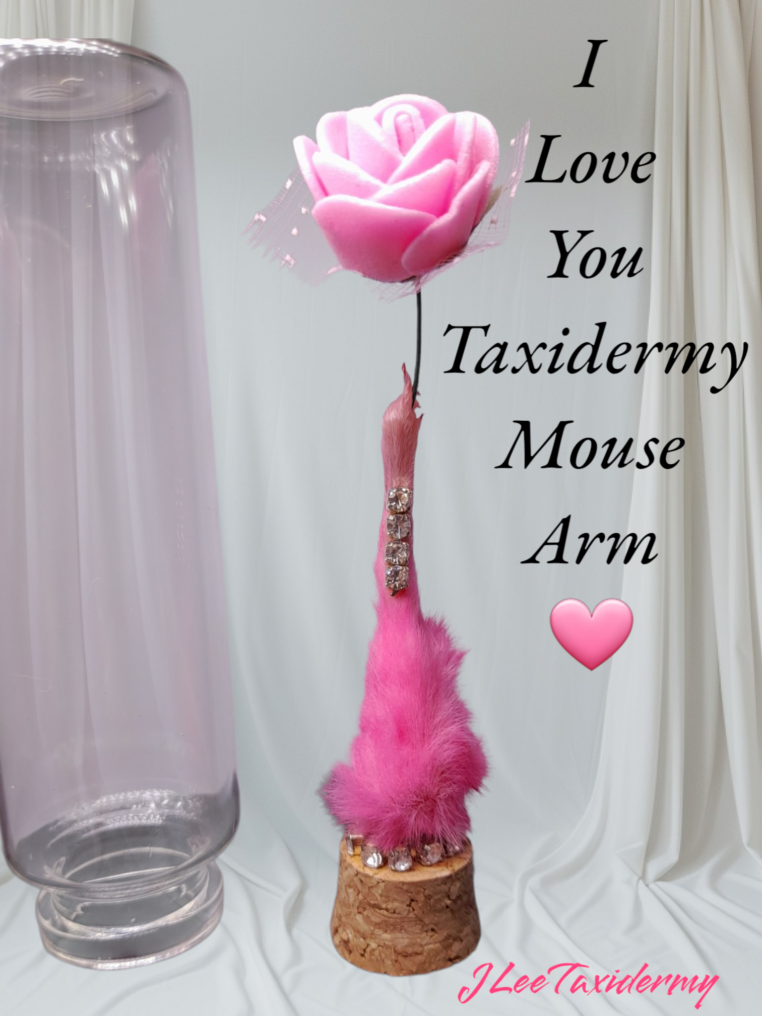True Love Taxidermy Mouse Arm With Faux Pink Rose
