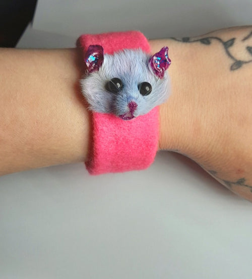 Grey Taxidermy Mouse Head Slap Bracelet