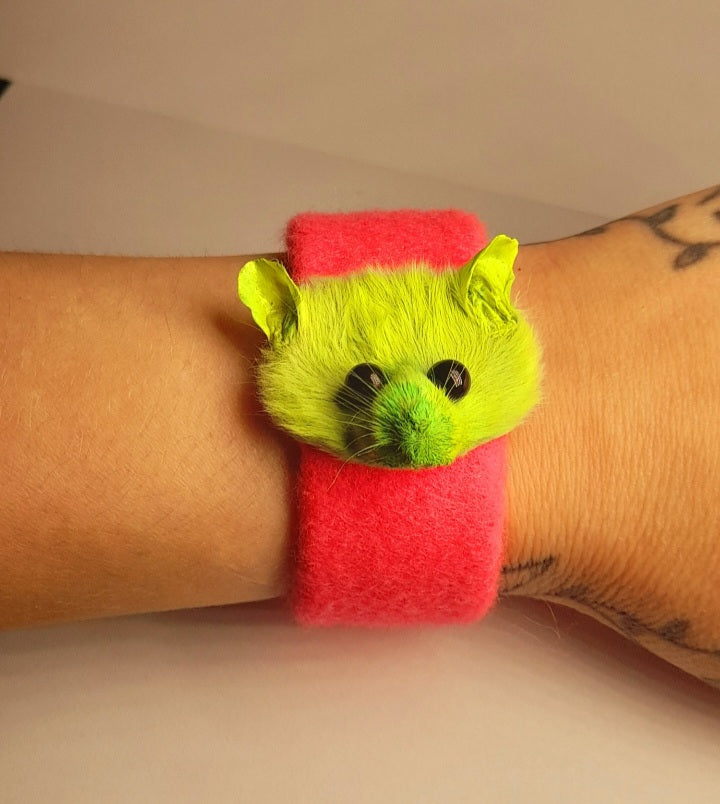 Green Taxidermy Mouse Head Slap Bracelet