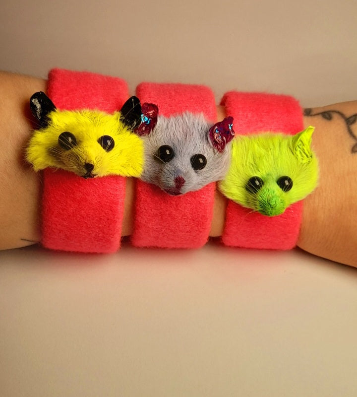 Grey Taxidermy Mouse Head Slap Bracelet