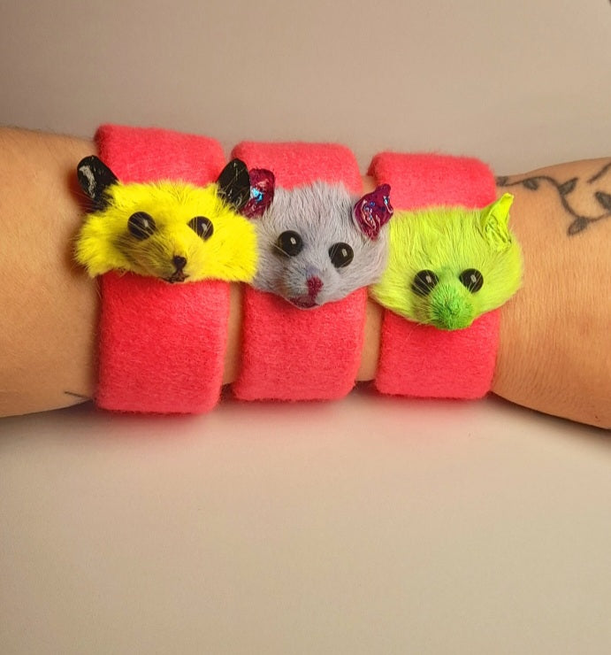 Grey Taxidermy Mouse Head Slap Bracelet