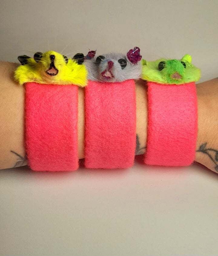 Grey Taxidermy Mouse Head Slap Bracelet