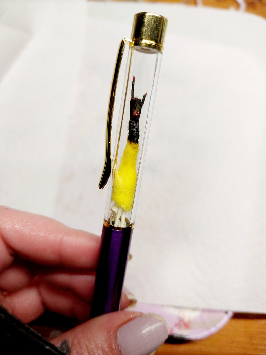 Rocker Mouse Ballpoint Pen Yellow/Black with black ink.